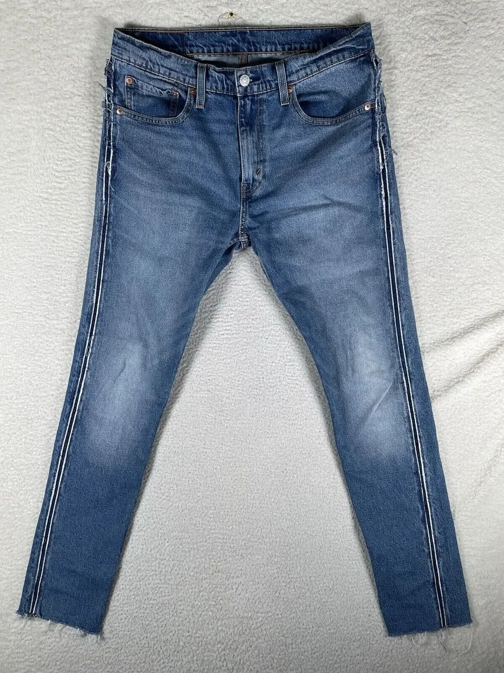 Levis 512 Jeans Mens 32x32 Blue Raw Hem Seams Faded 5 Pocket Distressed